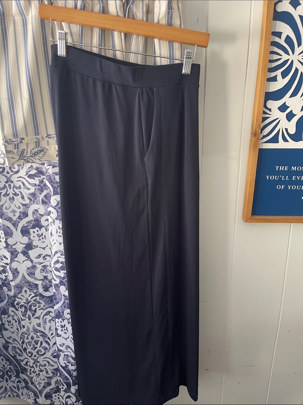 Ellen Tracy Solid Navy Wide-Leg Knit Pants